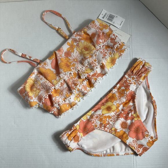 Raisins Girls Orange Floral Print Turtle Bay Set Two Piece Swimsuit Size 16 NWT - Picture 2 of 6